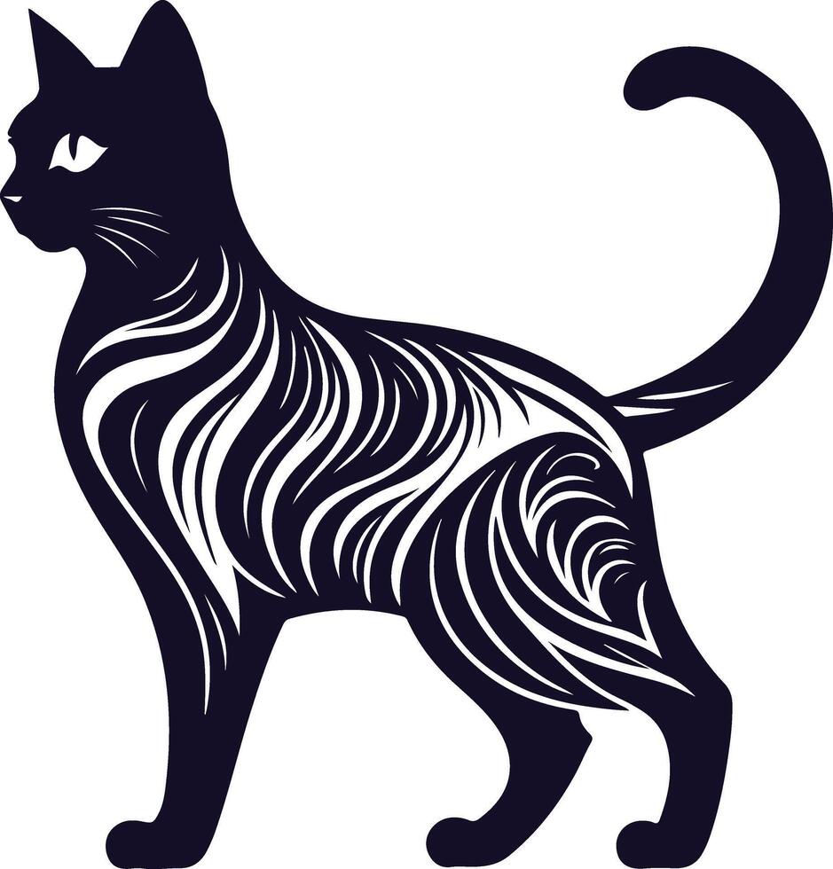 a black and white cat with a zigzag pattern vector