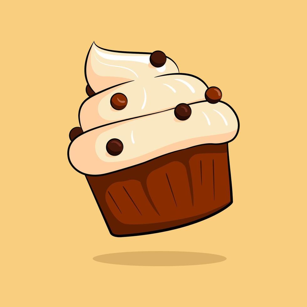 Cupcake with white cream on top and sprinkles vector