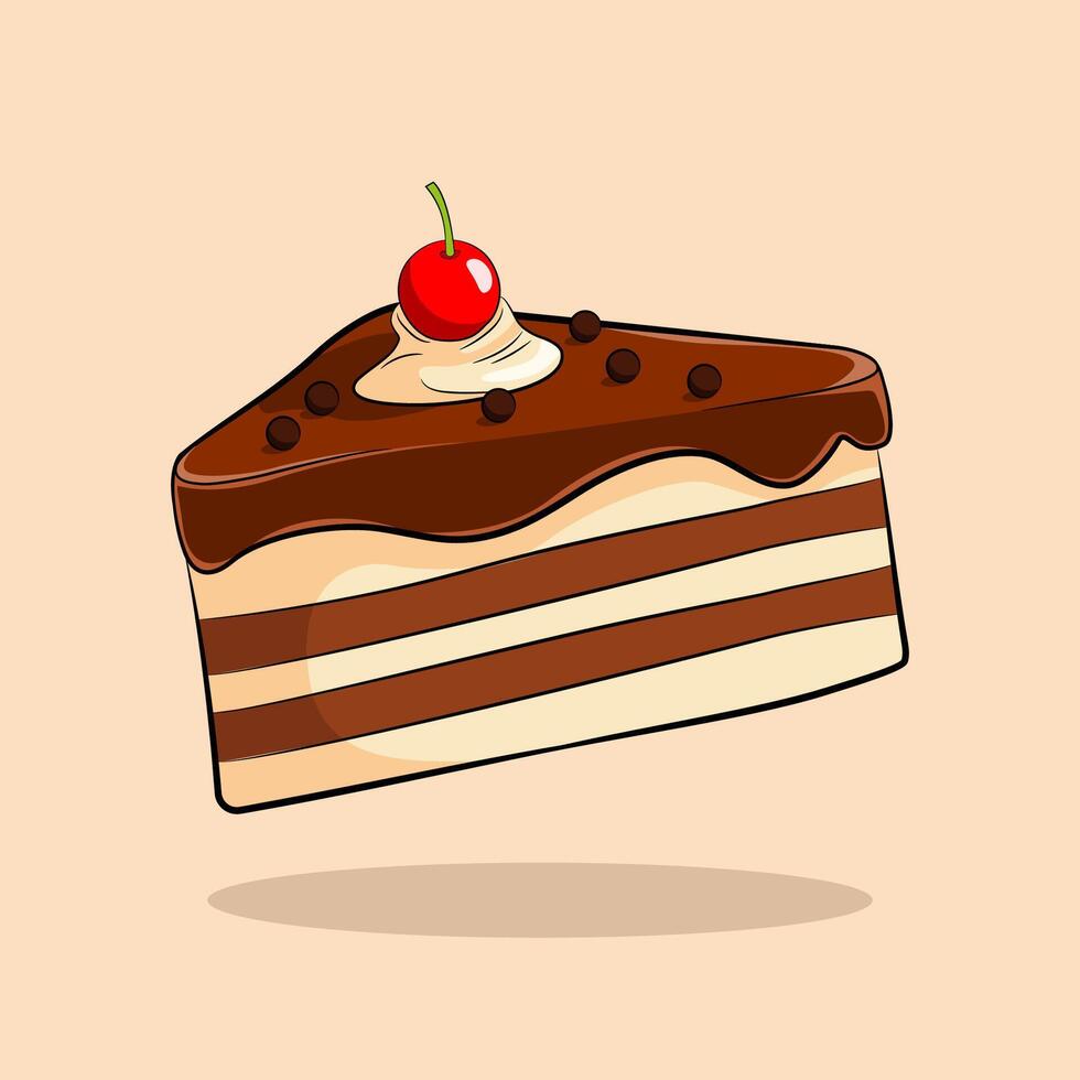 Chocolate cake topped with cream and berries vector