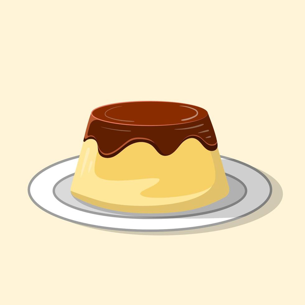 Sweet pudding dessert with caramel sauce on top vector