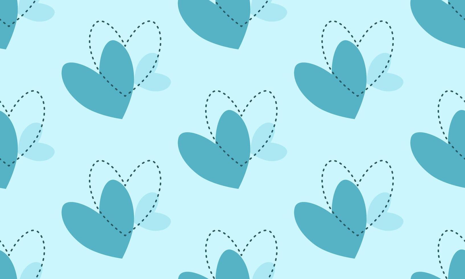 a detailed pattern composed of geometric designs with light blue heart shape and line blue heart shape on light blue background , design for fabric or various pattern printing works. vector