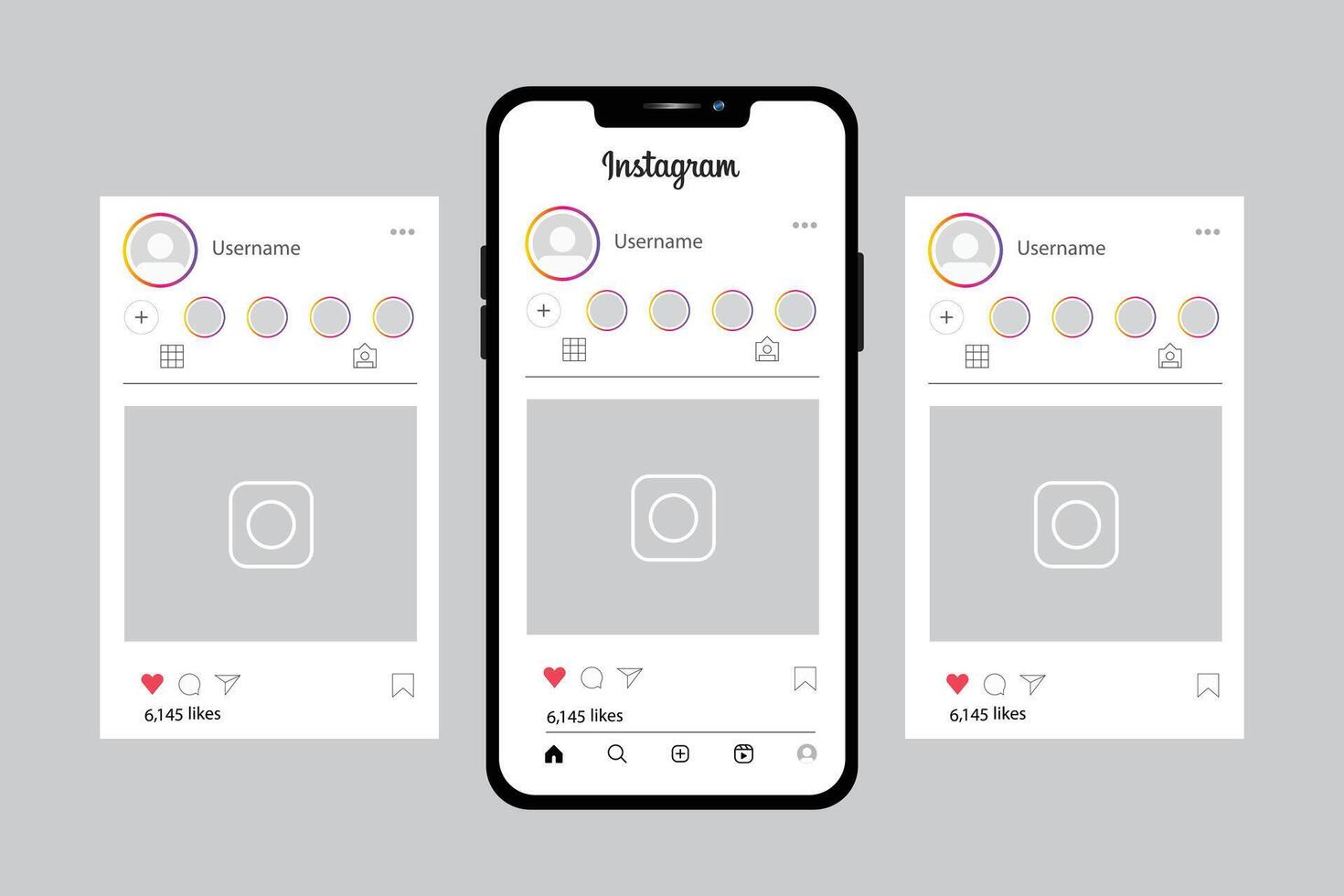 Post Instagram frame mockup with smartphone mock up template design. design user interface mockup instagram feed vector