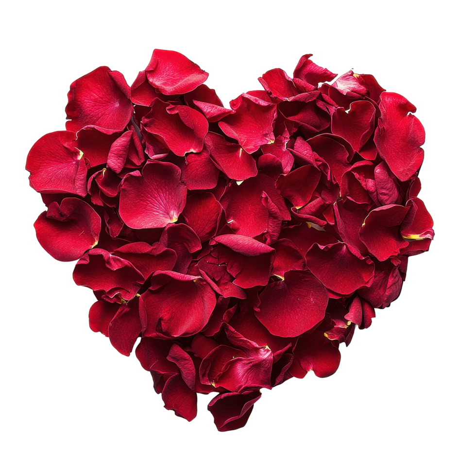 Passionate heart made of red rose petals on a Transparent background, Passionate Heart Red Rose Petals isolated on background png