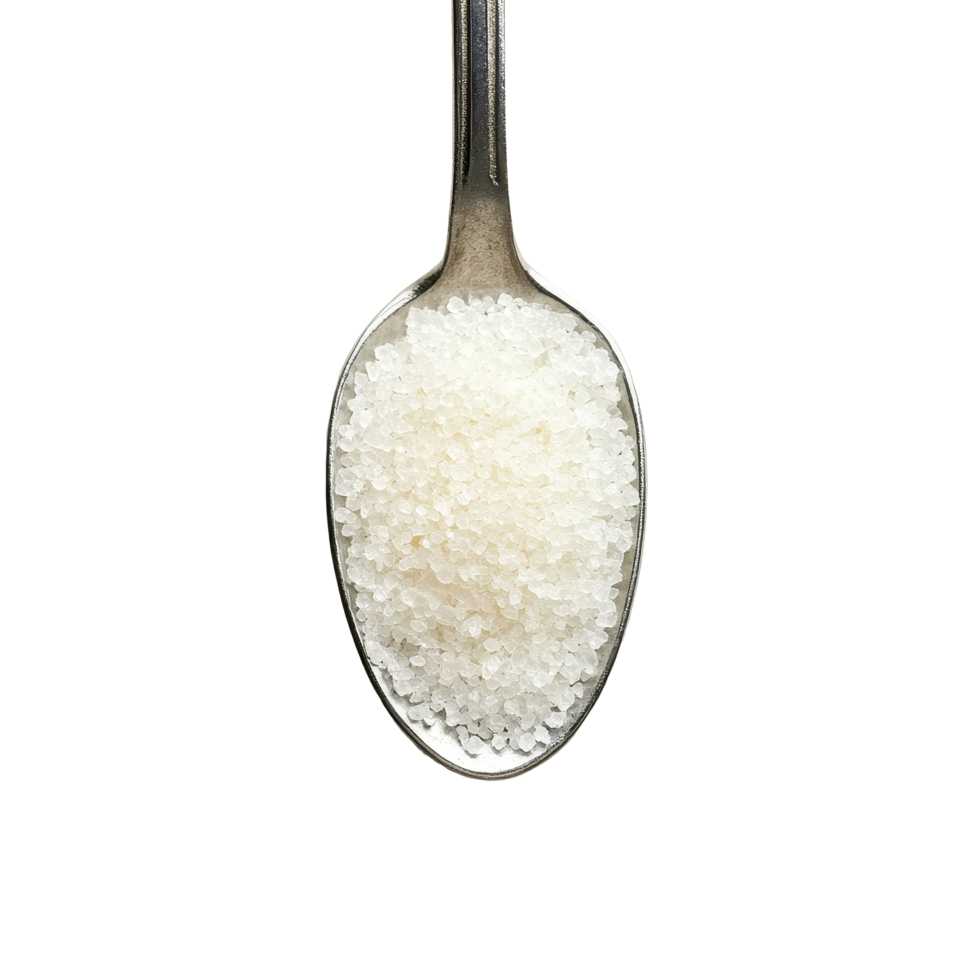 Monosodium glutamate in a silver spoon against a Transparent background highlighting culinary ingredients, monosodium glutamate in spoonisolated on background png