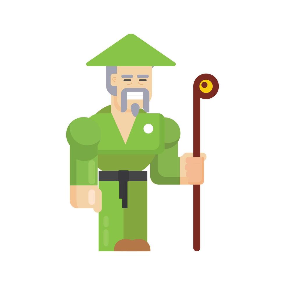 An illustration of a man in green holding a stick vector