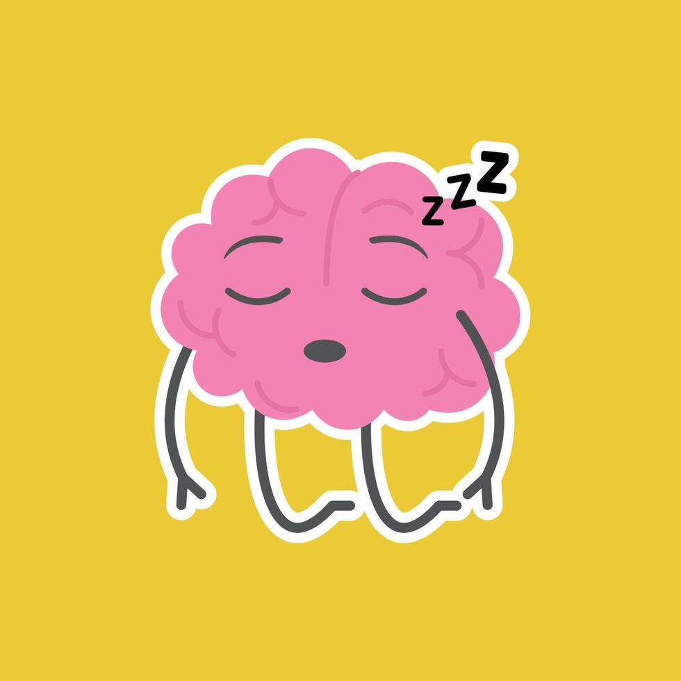 A cartoon brain sleeping on a yellow background vector