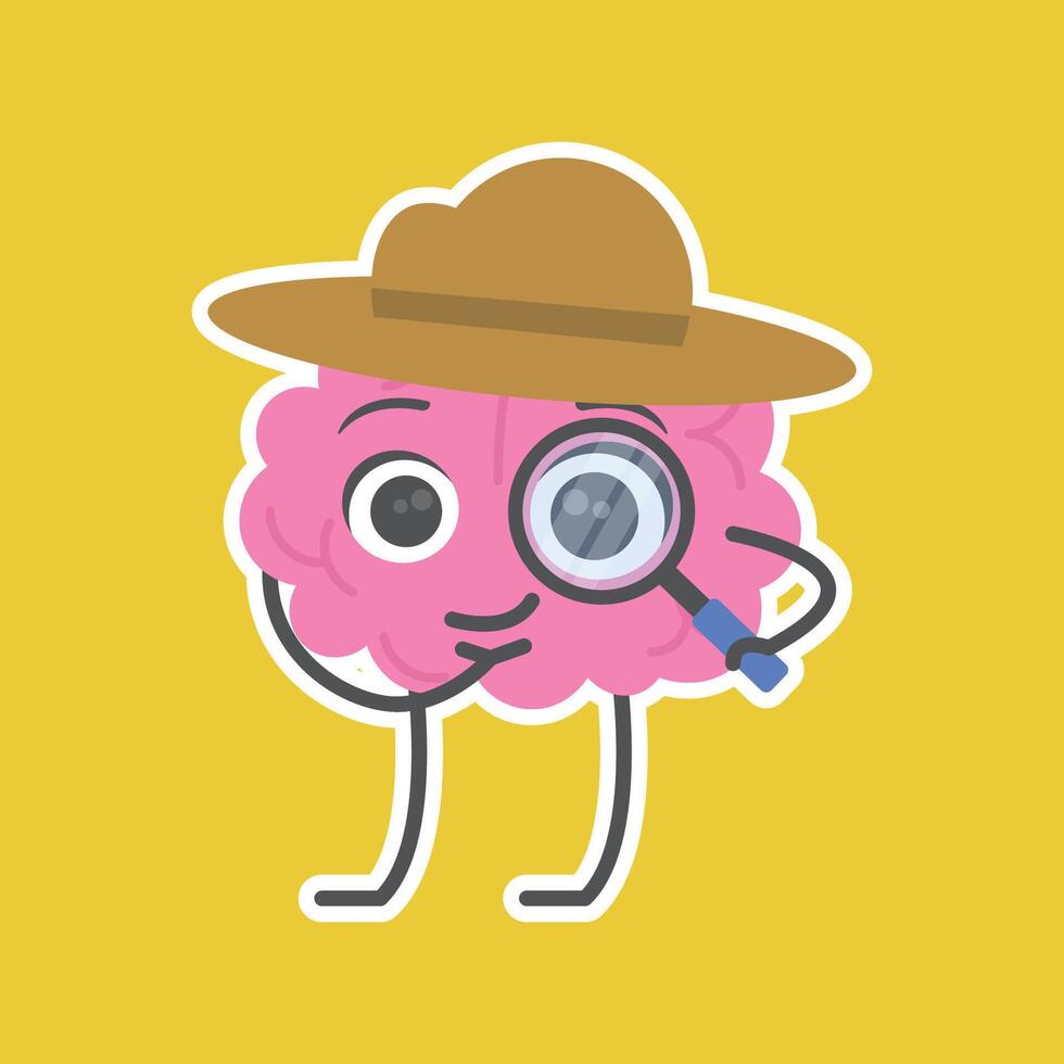 Brain with magnifying glass and hat illustration vector