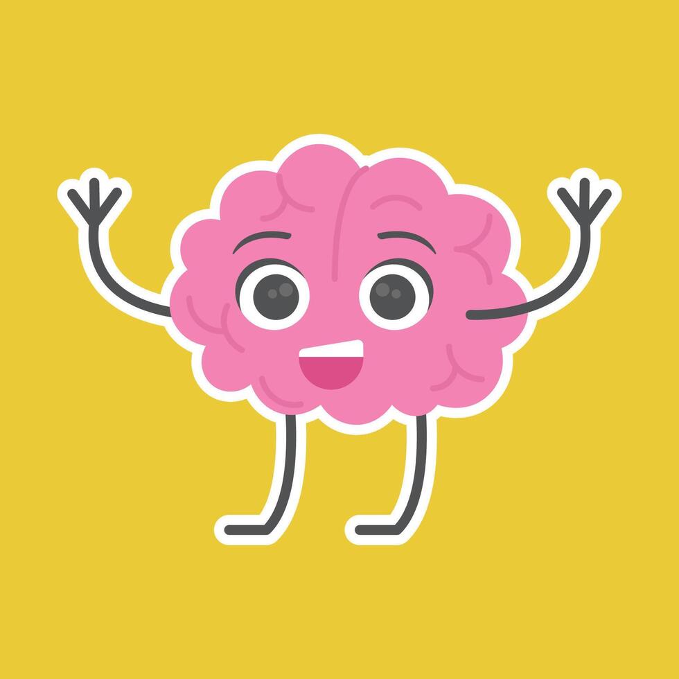 A cartoon brain with arms and legs on a yellow background vector