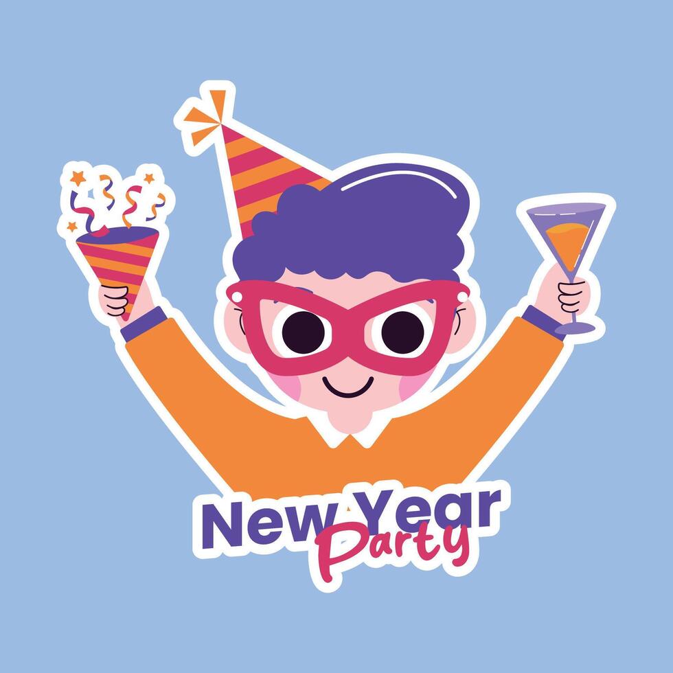 A cartoon character with glasses and a new year party hat vector
