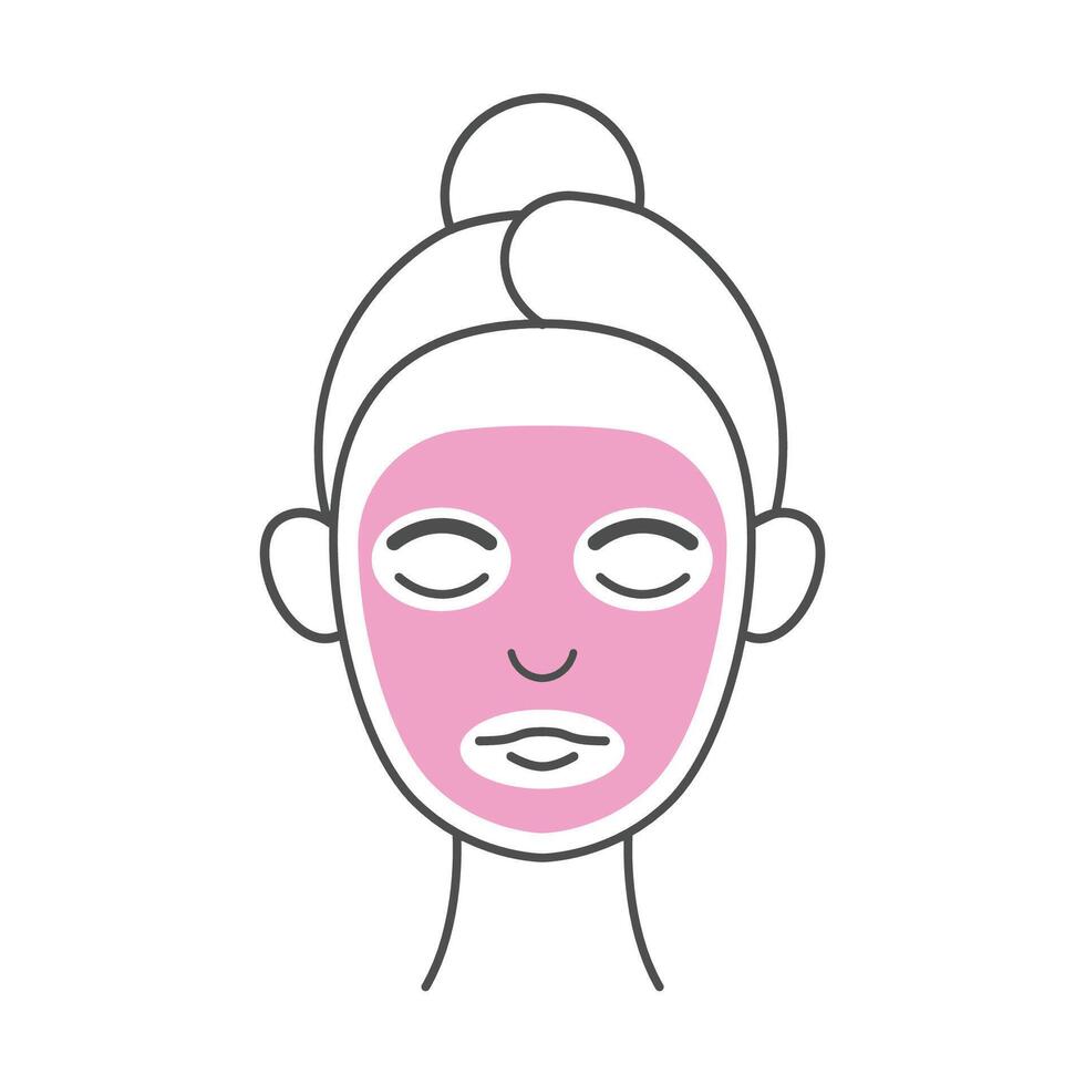 A woman with pink facial mask on her face vector