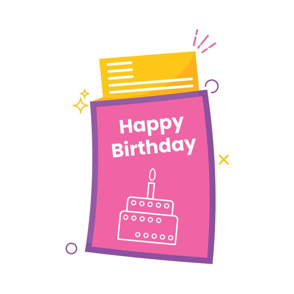 happy birthday card with a cake and a note vector