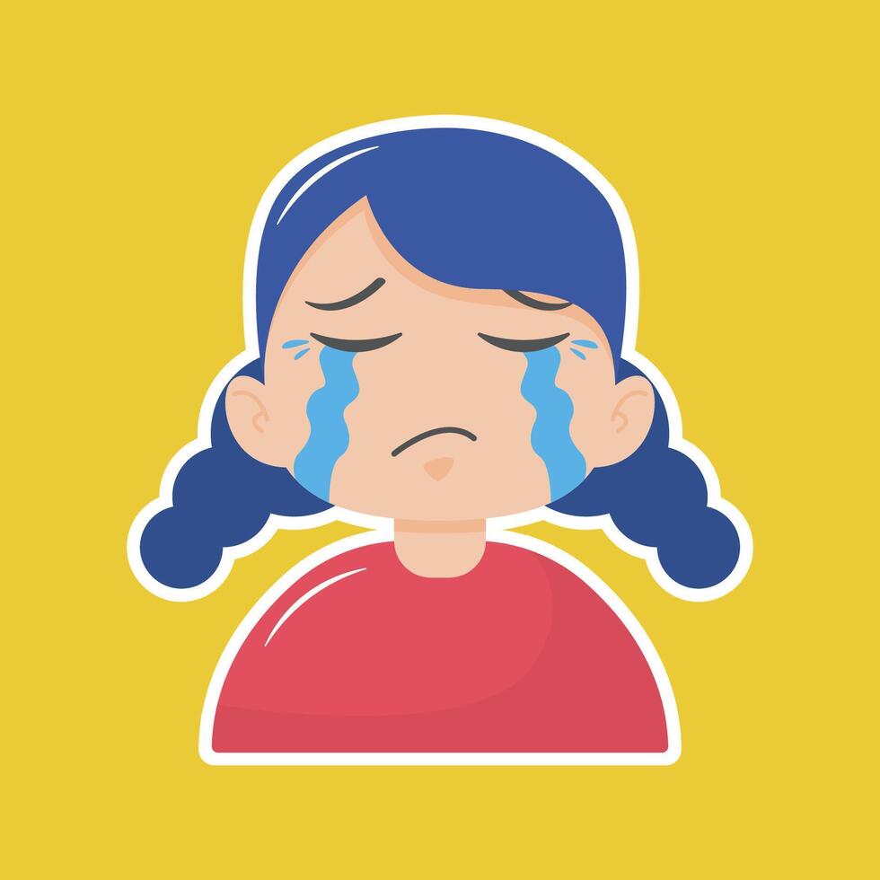 A girl crying with a sticker on a yellow background vector