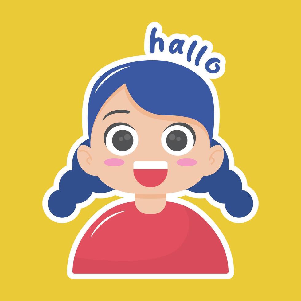 A girl with blue hair and a smile on a yellow background vector