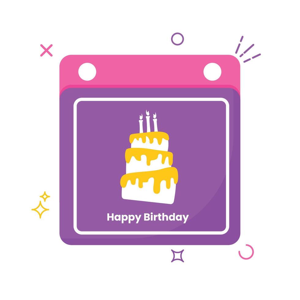 a purple calendar with a cake on it vector