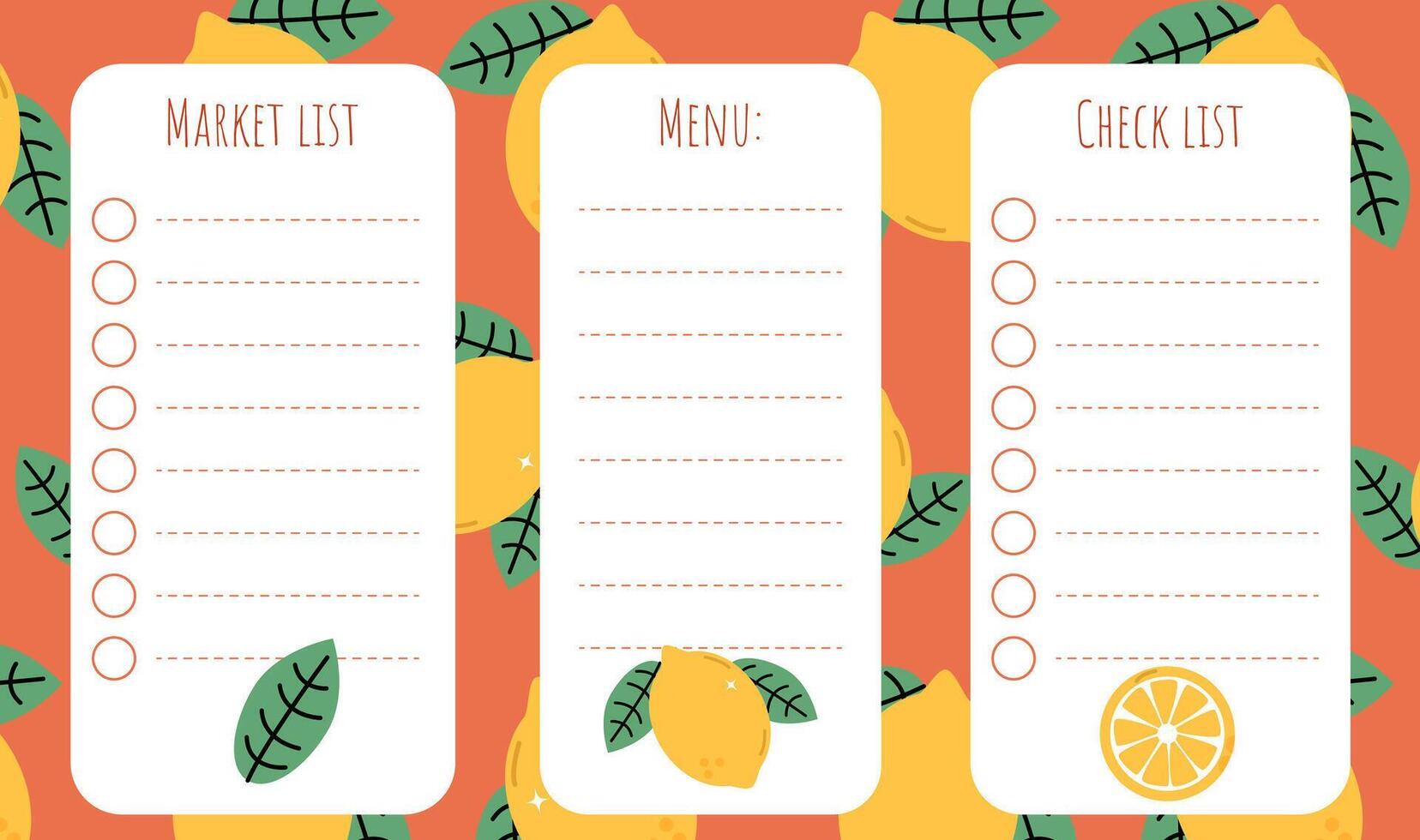 Grocery shopping list template and menu creation with lemons on the background vector