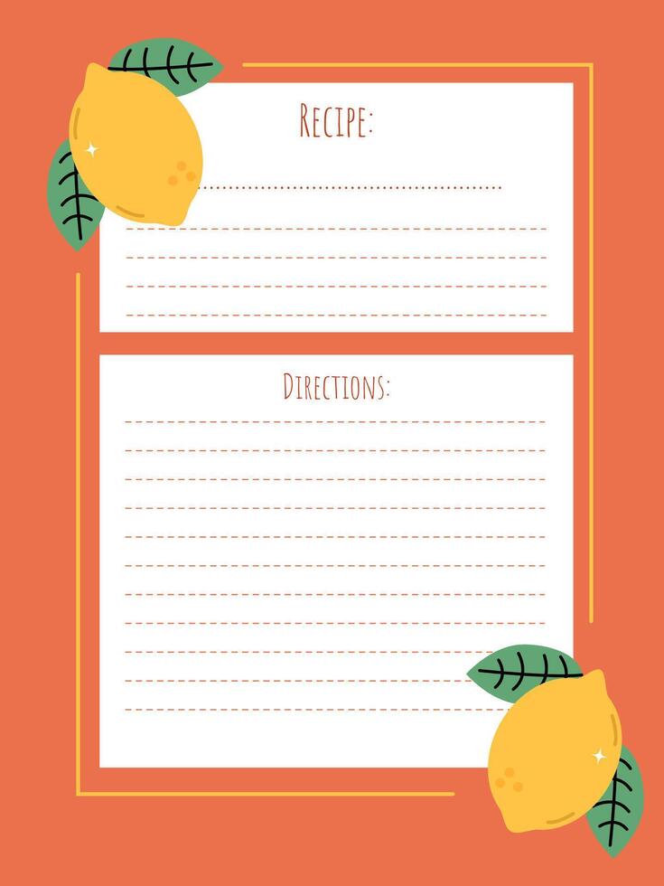 Recipe page template with bright juicy lemons vector