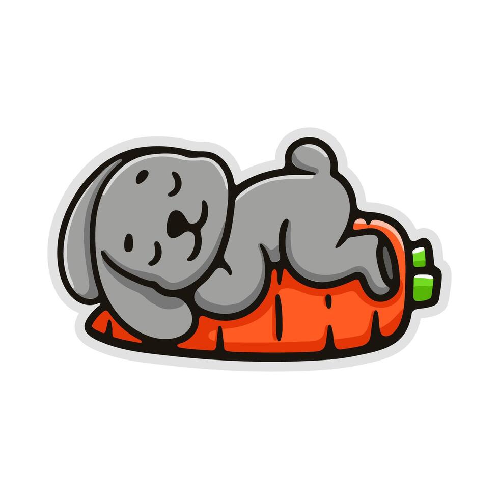 illustration cute cartoon animal rabbit sleep with carrot vector