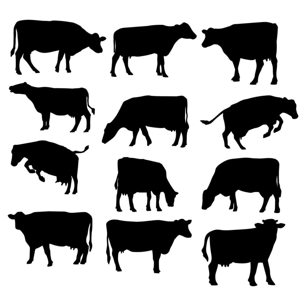 silhouette animal cow collection on white background vector