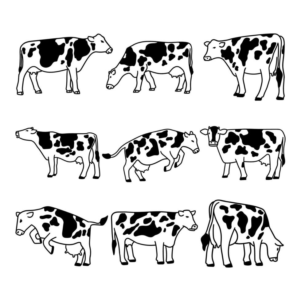 hand draw animal cow collection flat design vector