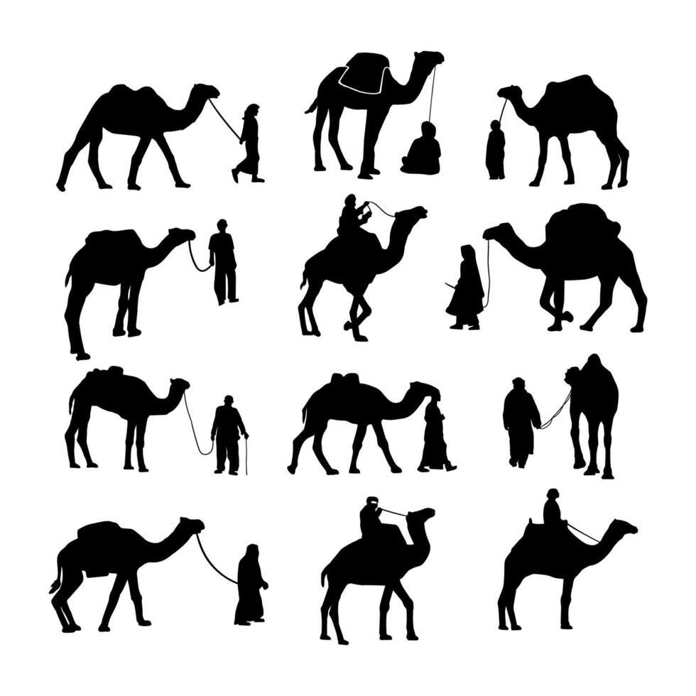 silhouette animal camel with man flat design vector