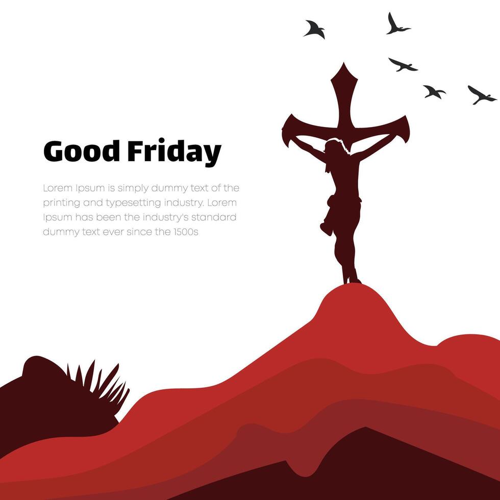 Good Friday Crucifixion Silhouette Jesus Christ, Cross, Hill, Birds vector