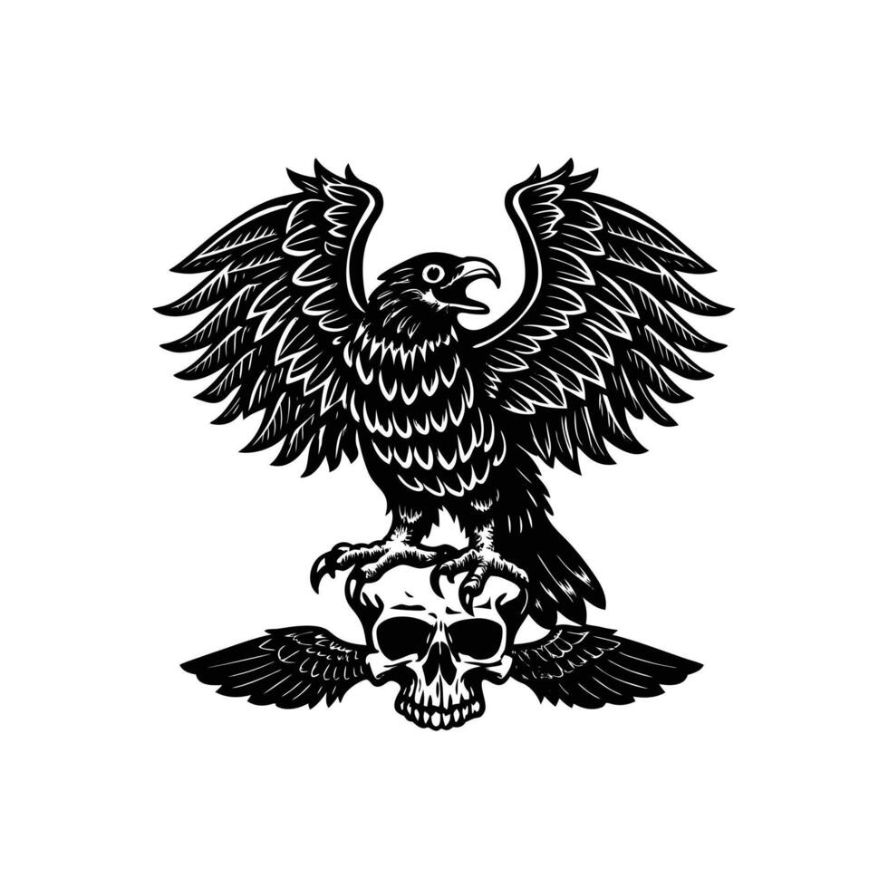 eagle on skull illustration silhouette vector