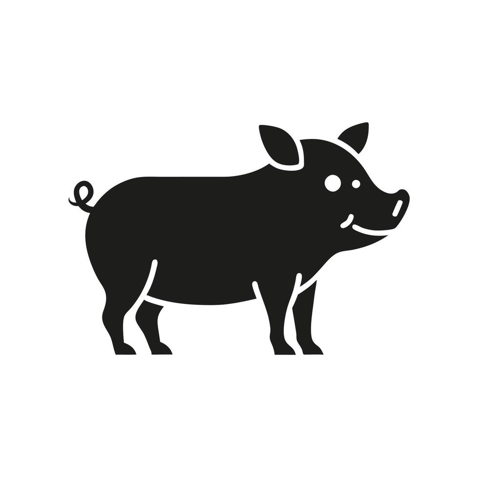 Pig black silhouette isolated on white background. illustration vector