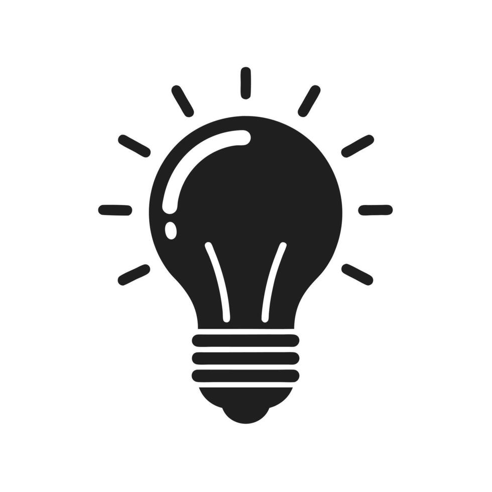light bulb silhouette on a white background, Lit Electric Light bulb illustration Isolated On White Background vector