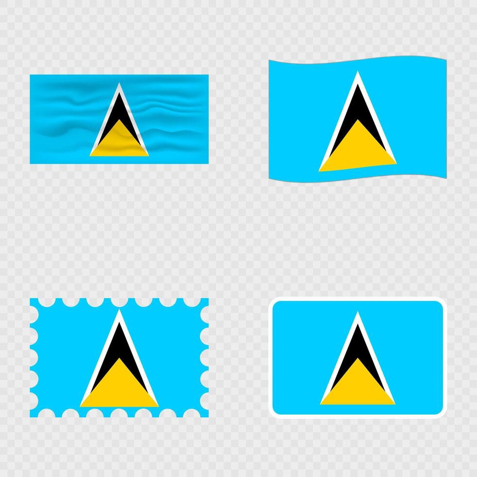 Saint Lucia national flag in four different styles. vector