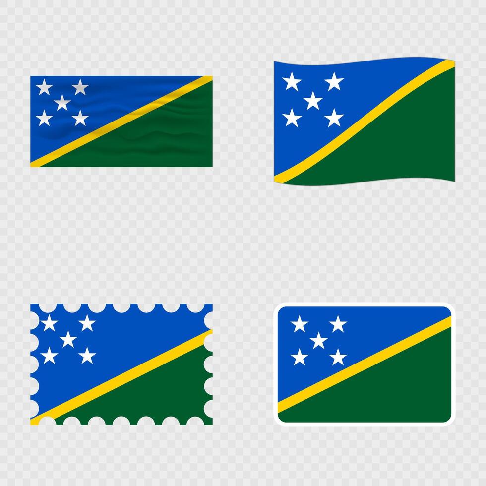 Solomon Islands national flag in four different styles. vector