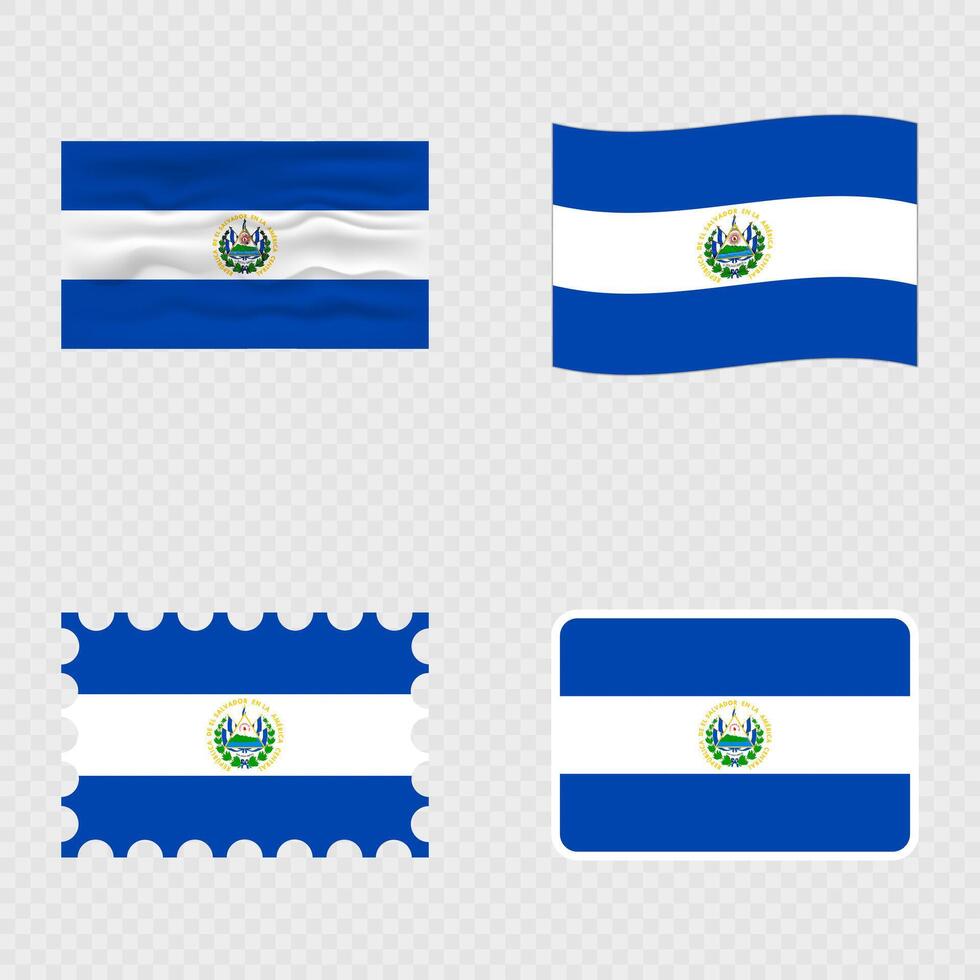 El Salvador national flag in four different styles. vector