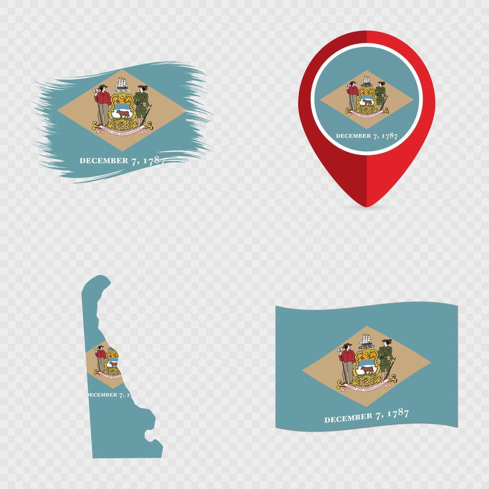 Delaware State Flag Icon Set. vector