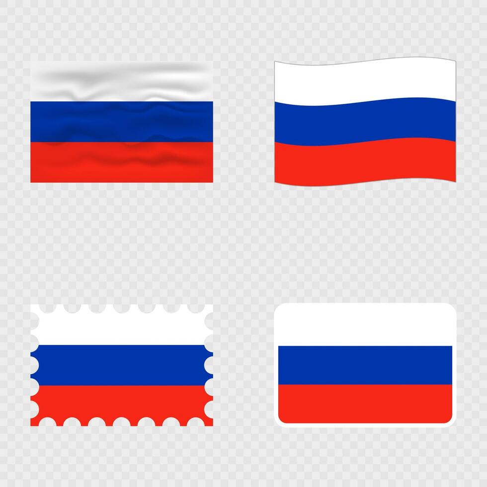 Russia national flag in four different styles. vector