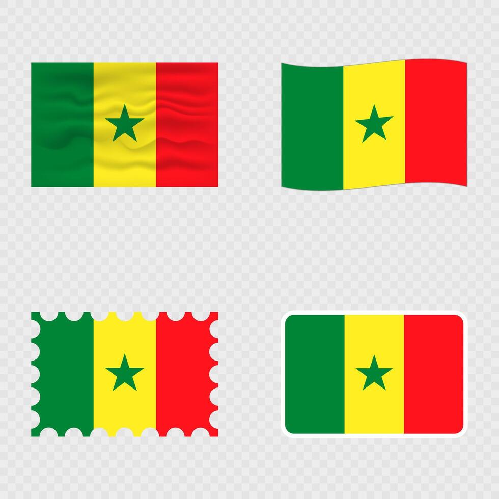 Senegal national flag in four different styles. vector