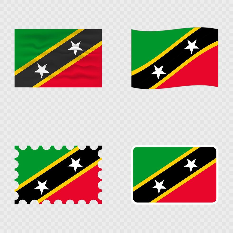 Saint Kitts and Nevis national flag in four different styles. vector