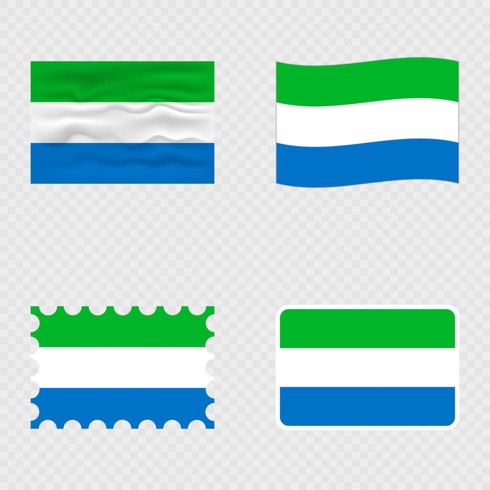 Sierra Leone national flag in four different styles. vector