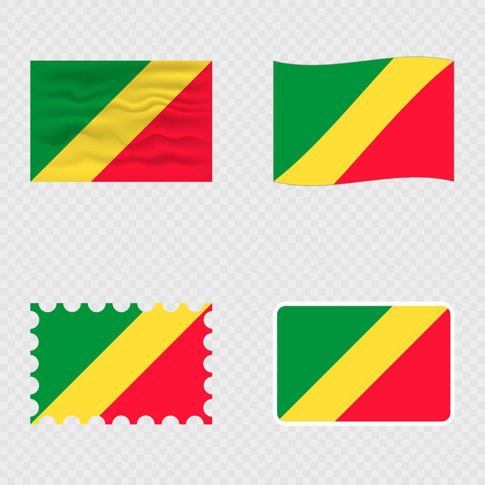 Republic of the Congo national flag in four different styles. vector