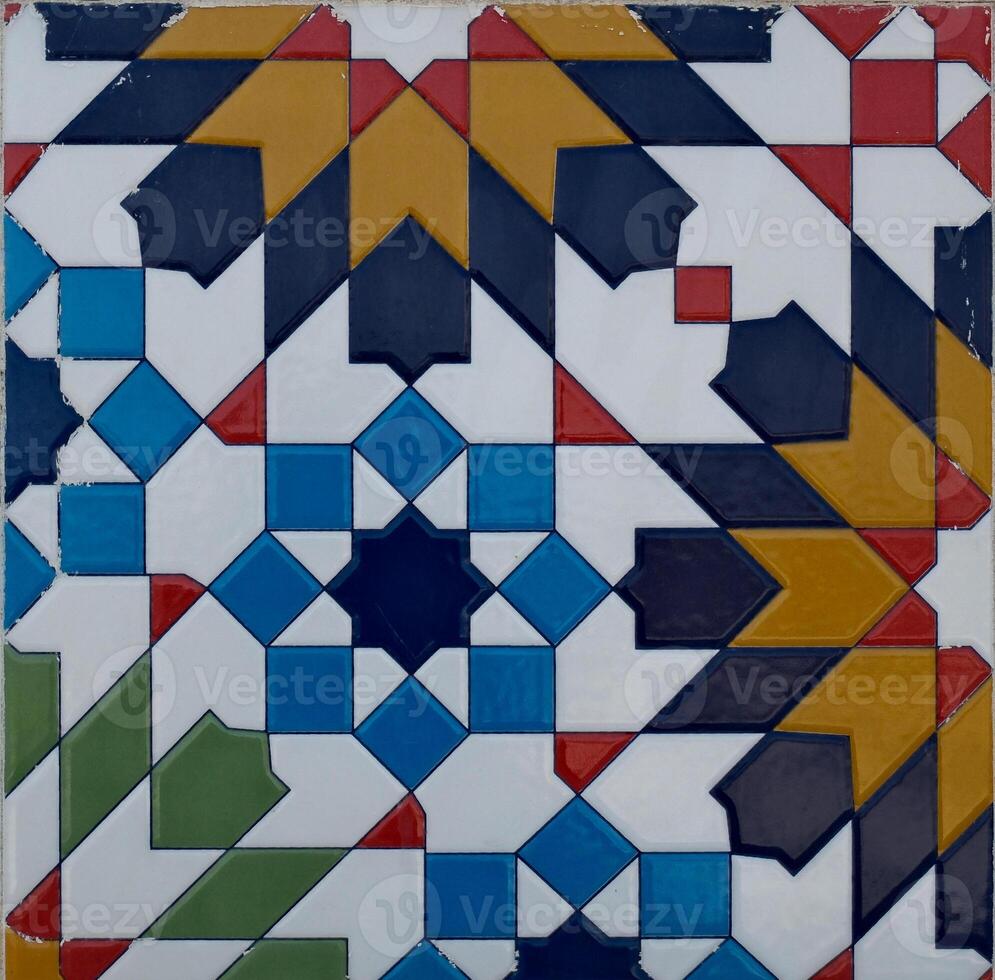 Intricate Eastern Geometric Tile Pattern with Blue and White Colors photo