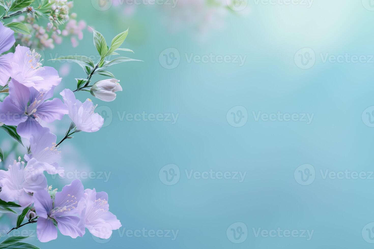 Purple flowers on a bokeh background with copy space. photo