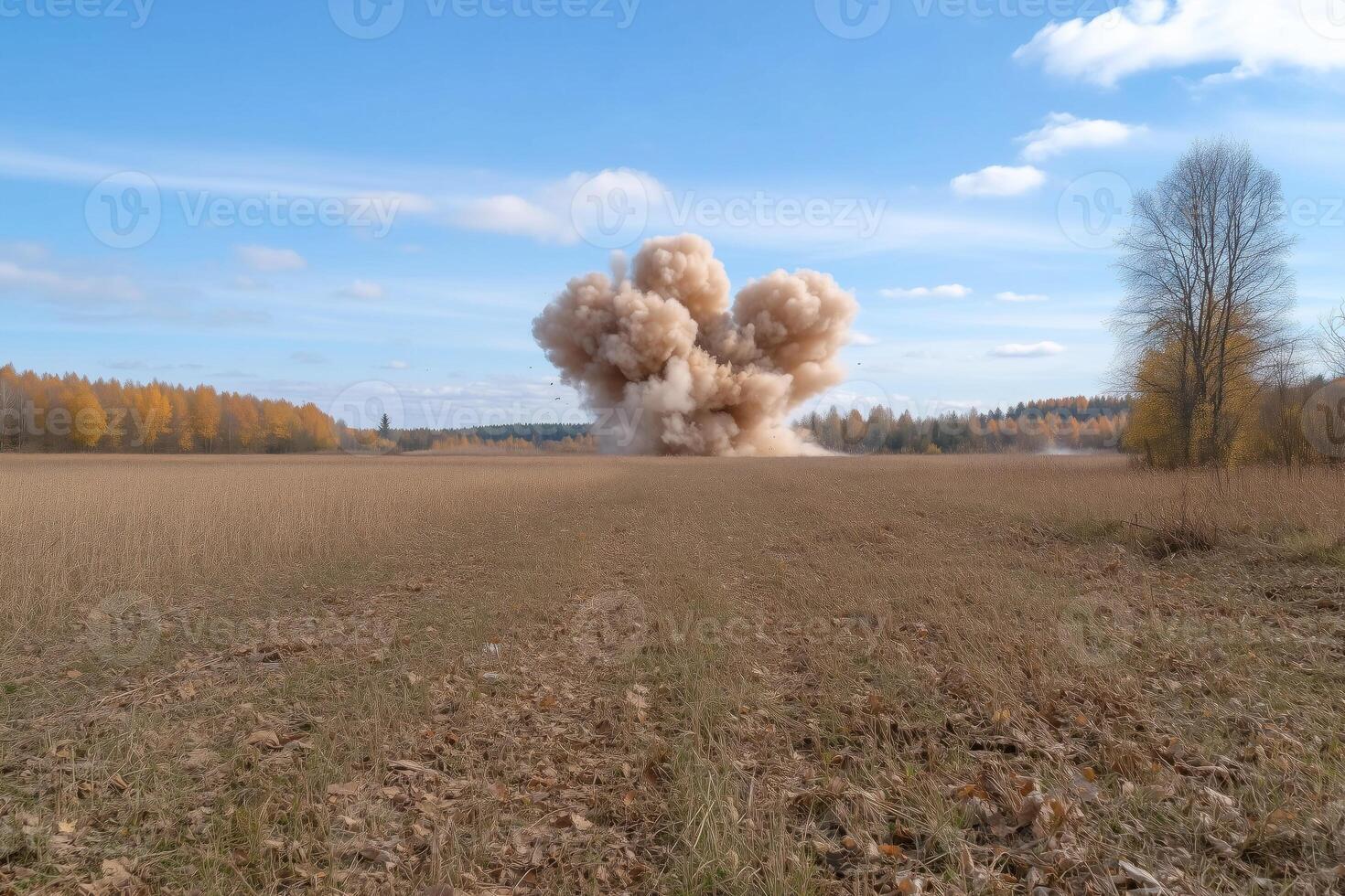 large cloud of smoke rises from a field in the autumn. photo