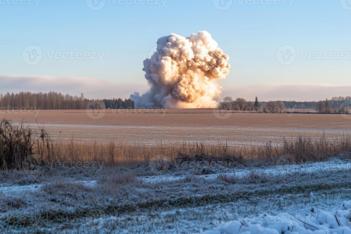 massive explosion in early spring field in the distance photo