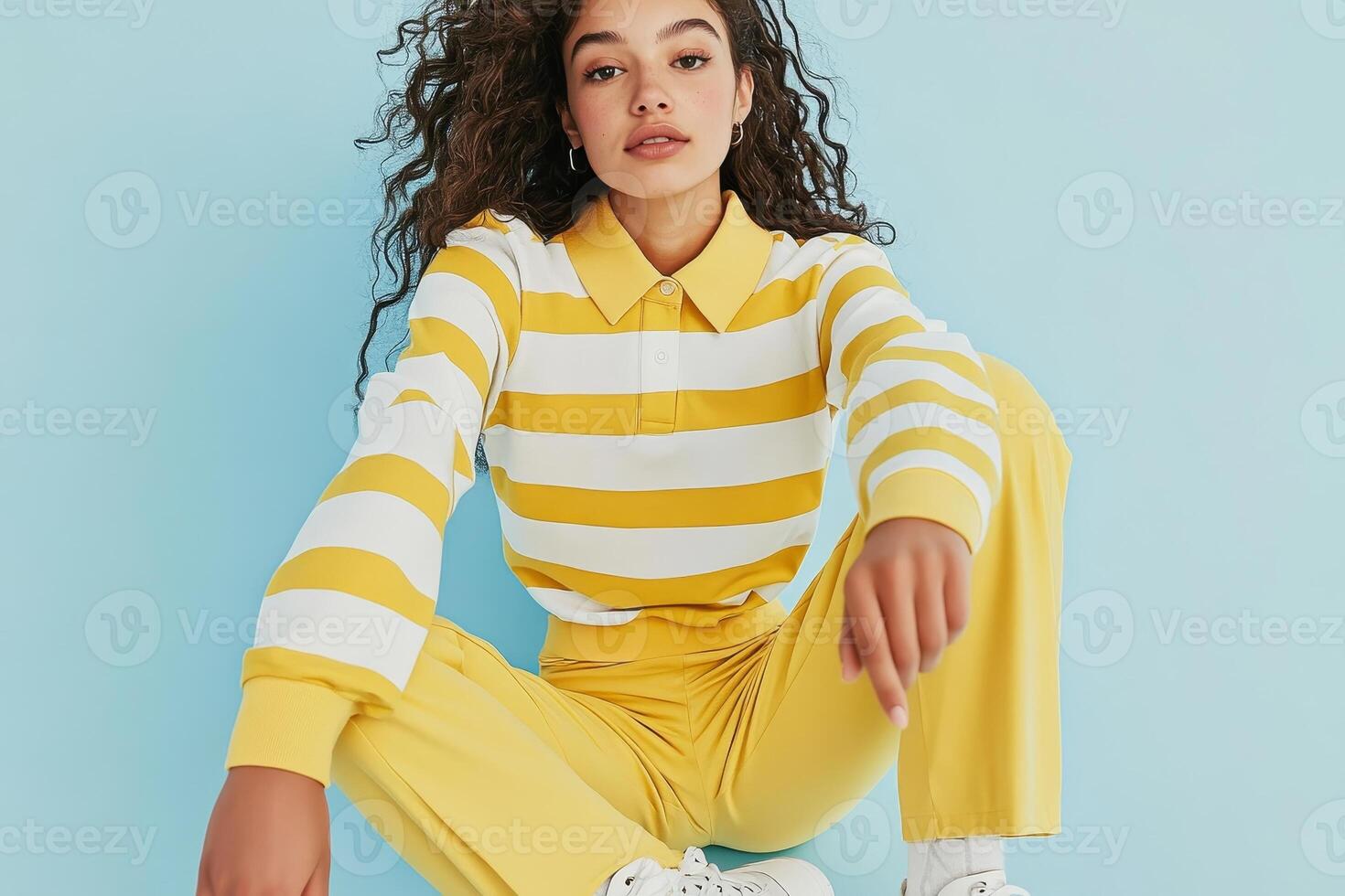 Confident model showcases minimalist fashion photo