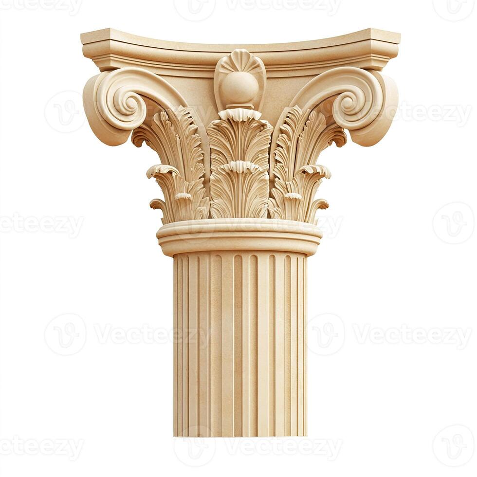 realistic clipart antique classic column with ornate decorative capital isolated on white background photo