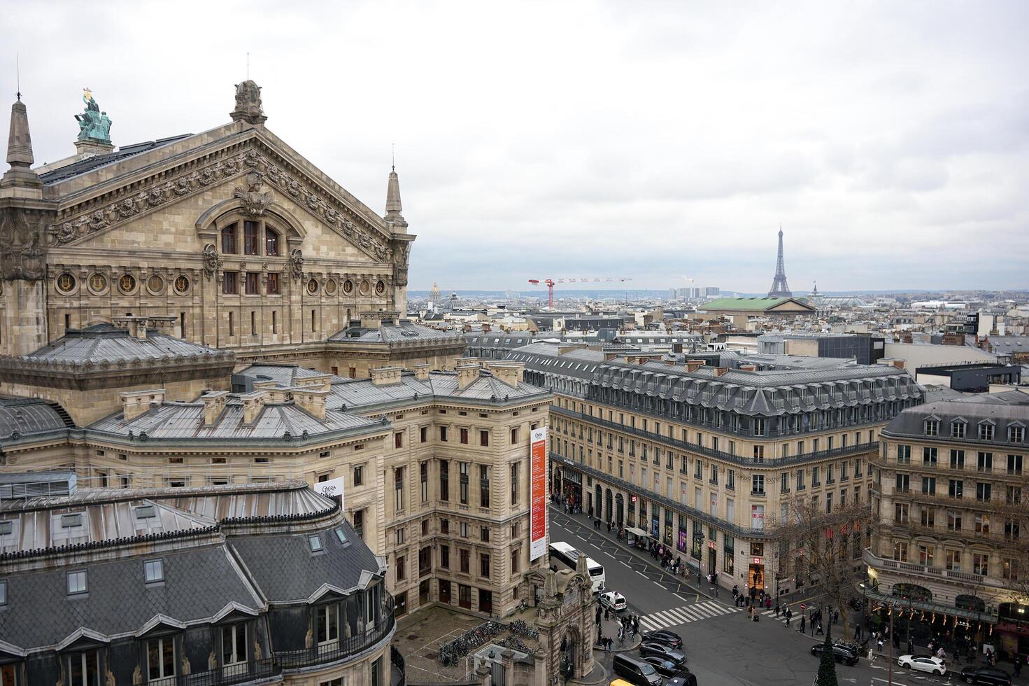 Paris, France 01.24.2025 View of rooftops with Opera Garnier, Eiffel Tower photo