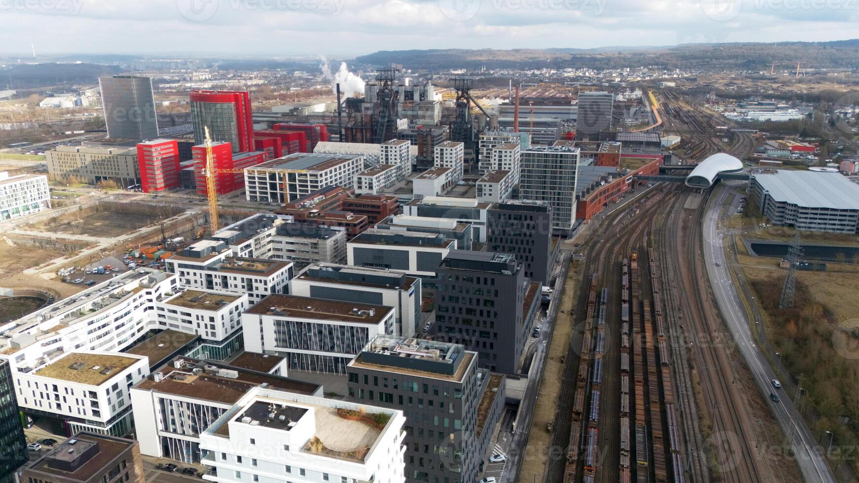 Aerial View of Esch-sur-Alzette Urban Development and Railway Network photo