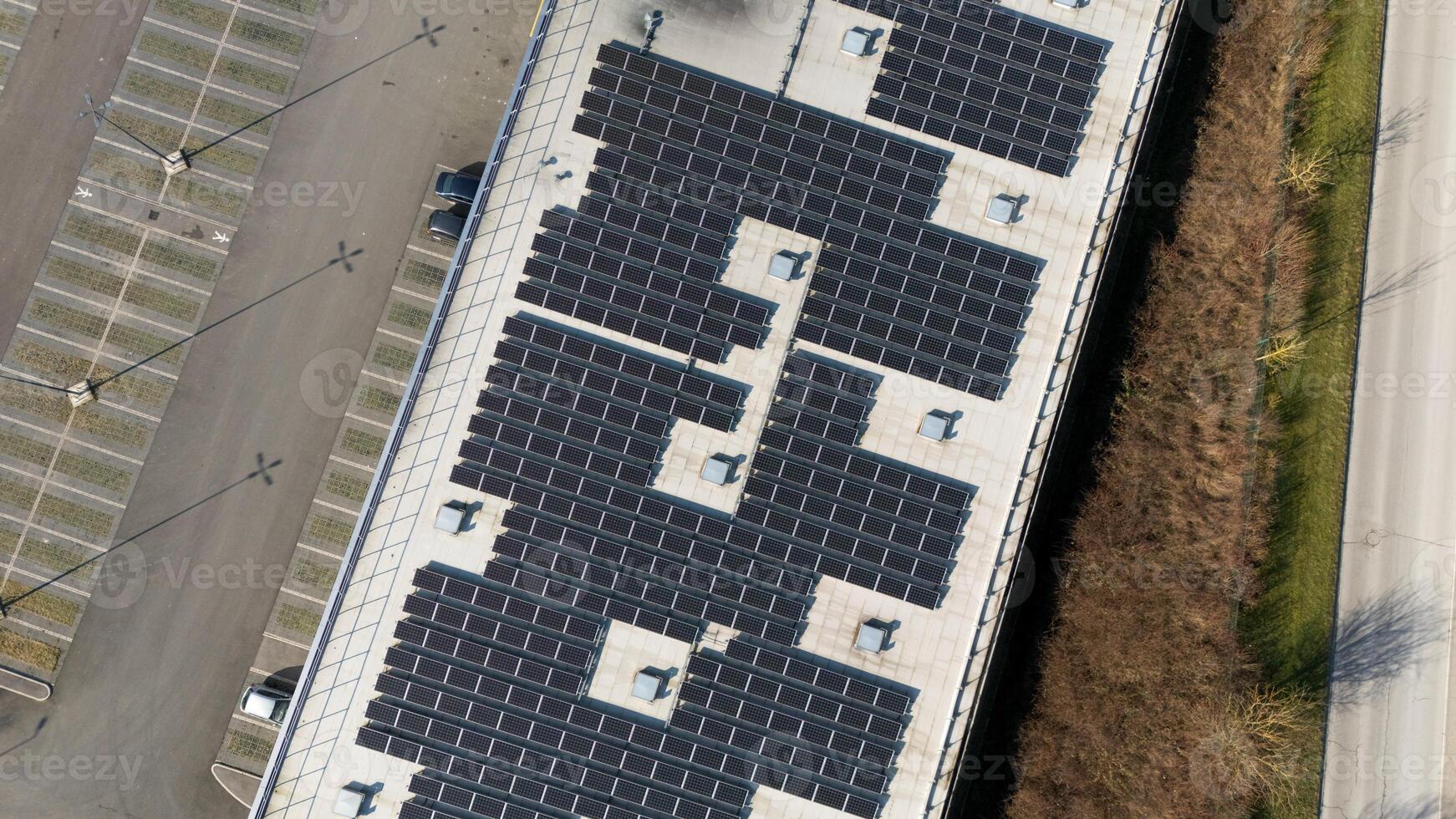Close-Up Aerial View of Solar Panels in Epernay, France photo