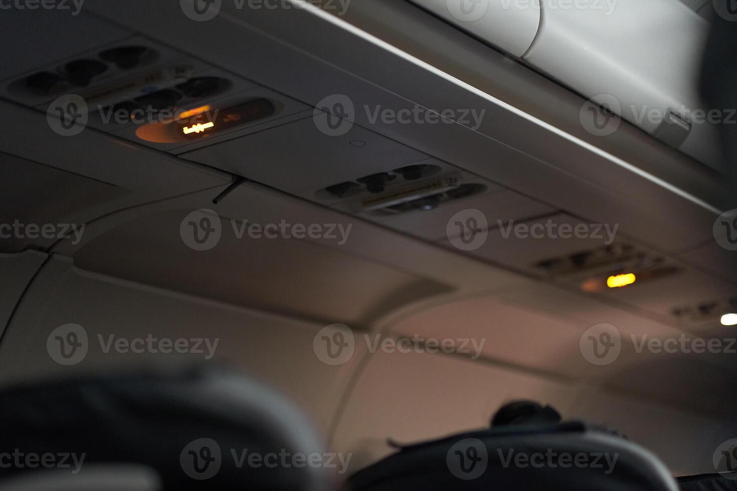 Special attention is paid to the ceiling of the passenger aircraft, where safety elements, buttons and switches such as an oxygen mask are located. With the ability to copy photo