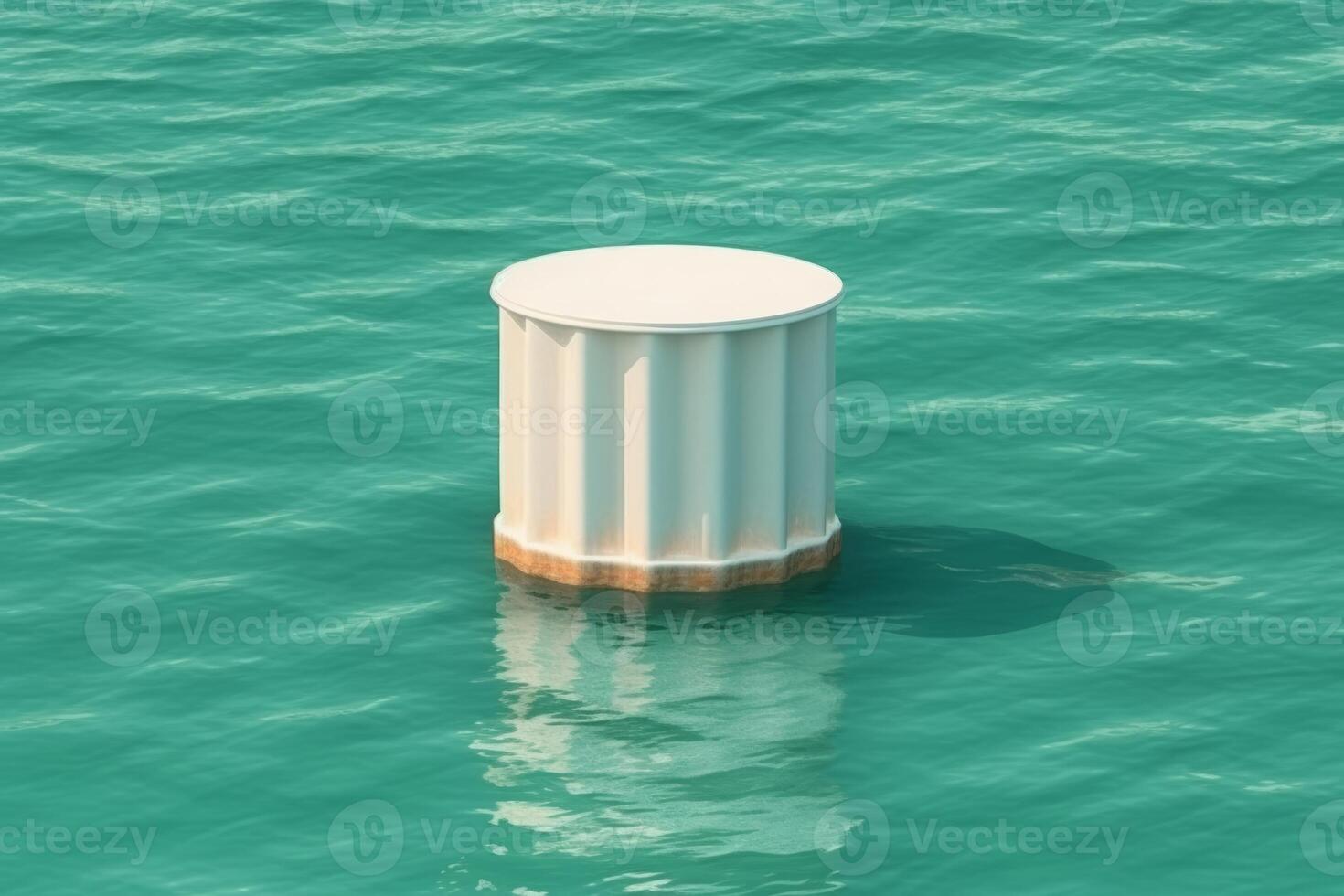 Front View of white Stone Podium Flooded in a green Puddle with Small Ripples, Perfect for Beauty Product Showcase. photo