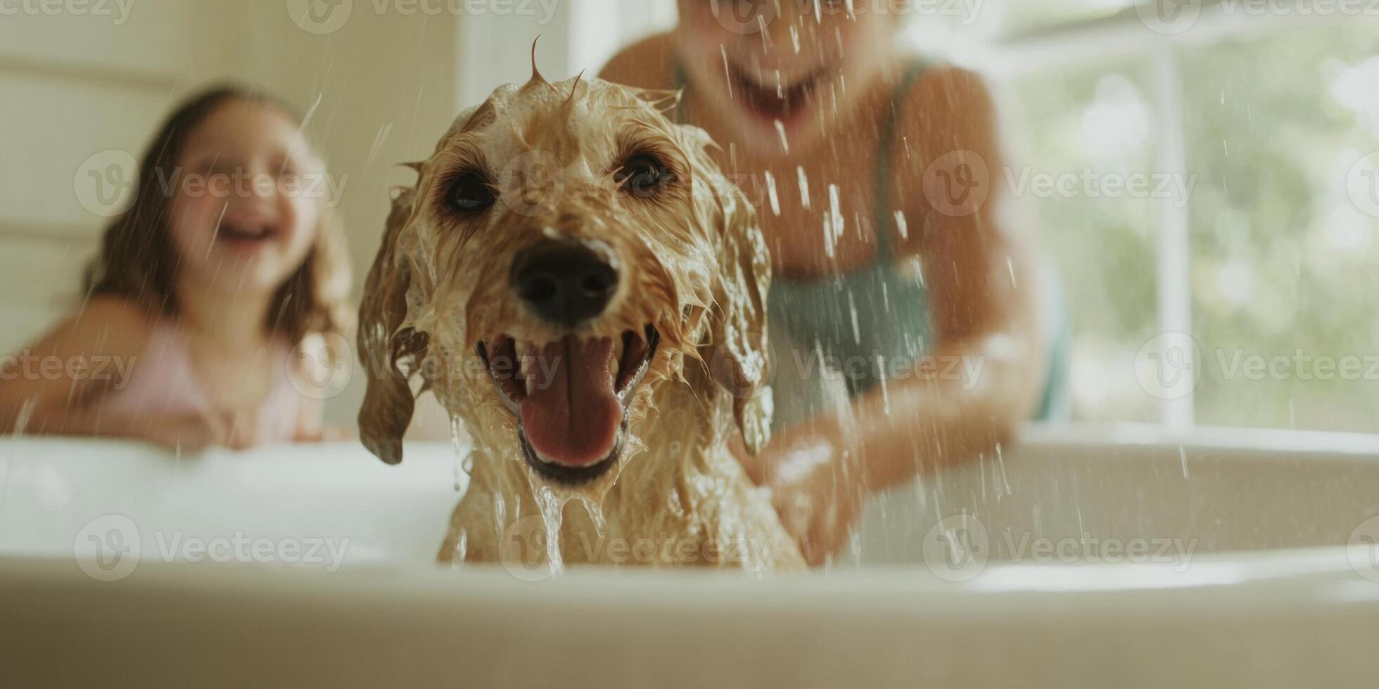 Joyful Pup Bath Time with Kids A delightful experience filled with fun and laughter photo