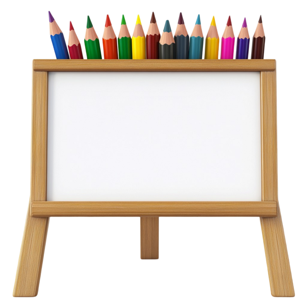 A white board with a bunch of colored pencils png